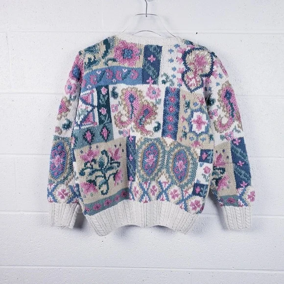 Signatures by Northern Isles Sweater Multicolor Patchwork Hand Knit Floral XL - Picture 2 of 8